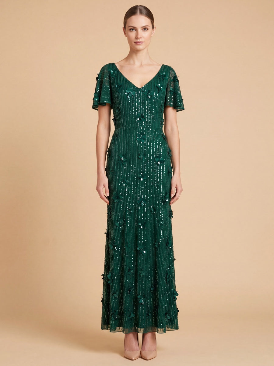 3D Floral Embellished Gown with Cape Sleeves | 28852