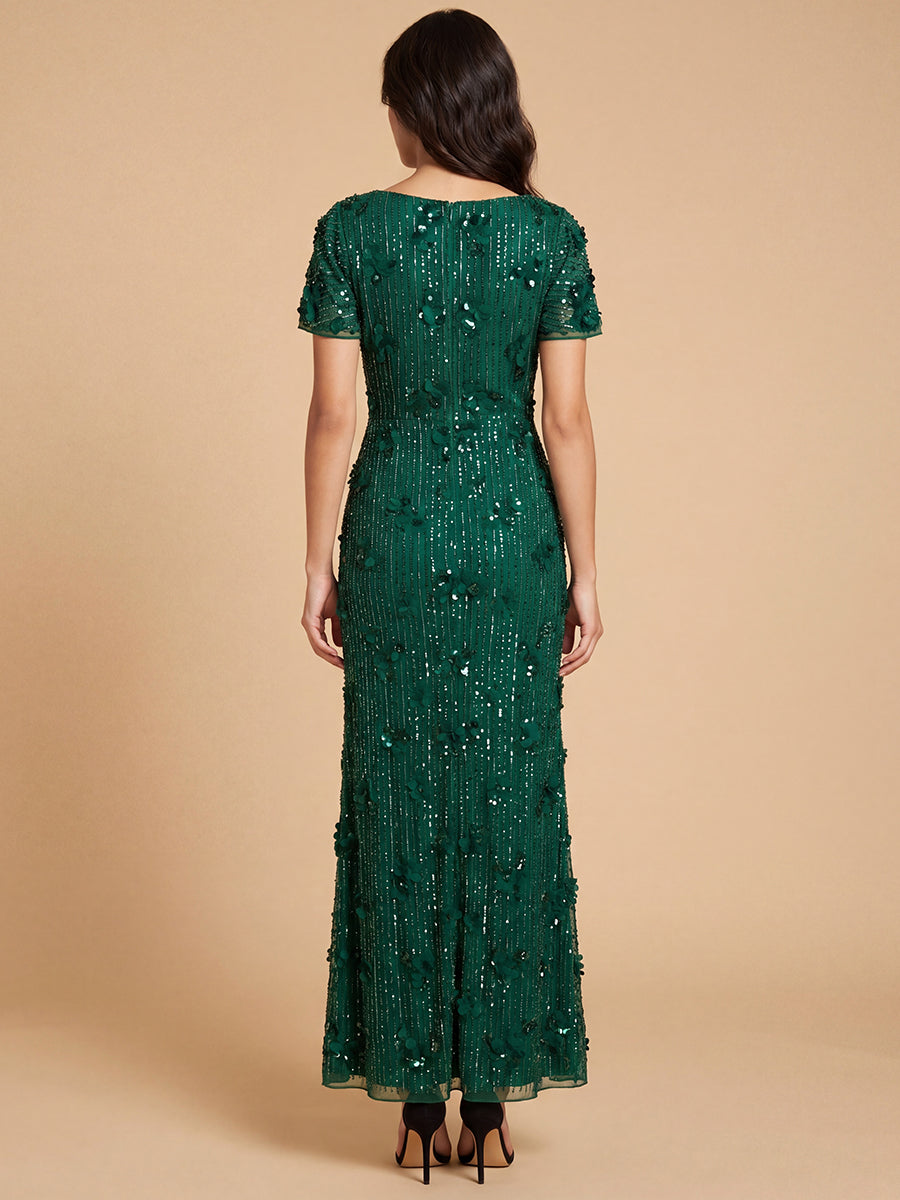 3D Floral Embellished Gown with Cape Sleeves | 28852