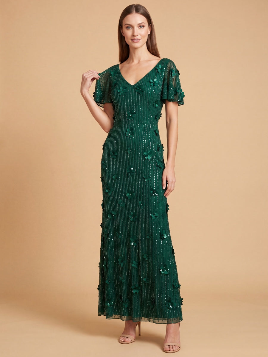 3D Floral Embellished Gown with Cape Sleeves | 28852