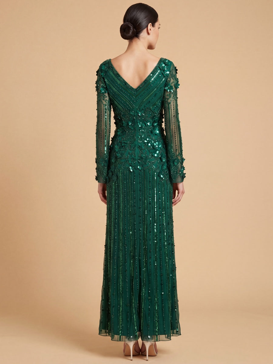 3D Floral Embellished Long Sleeve Gown | 28854