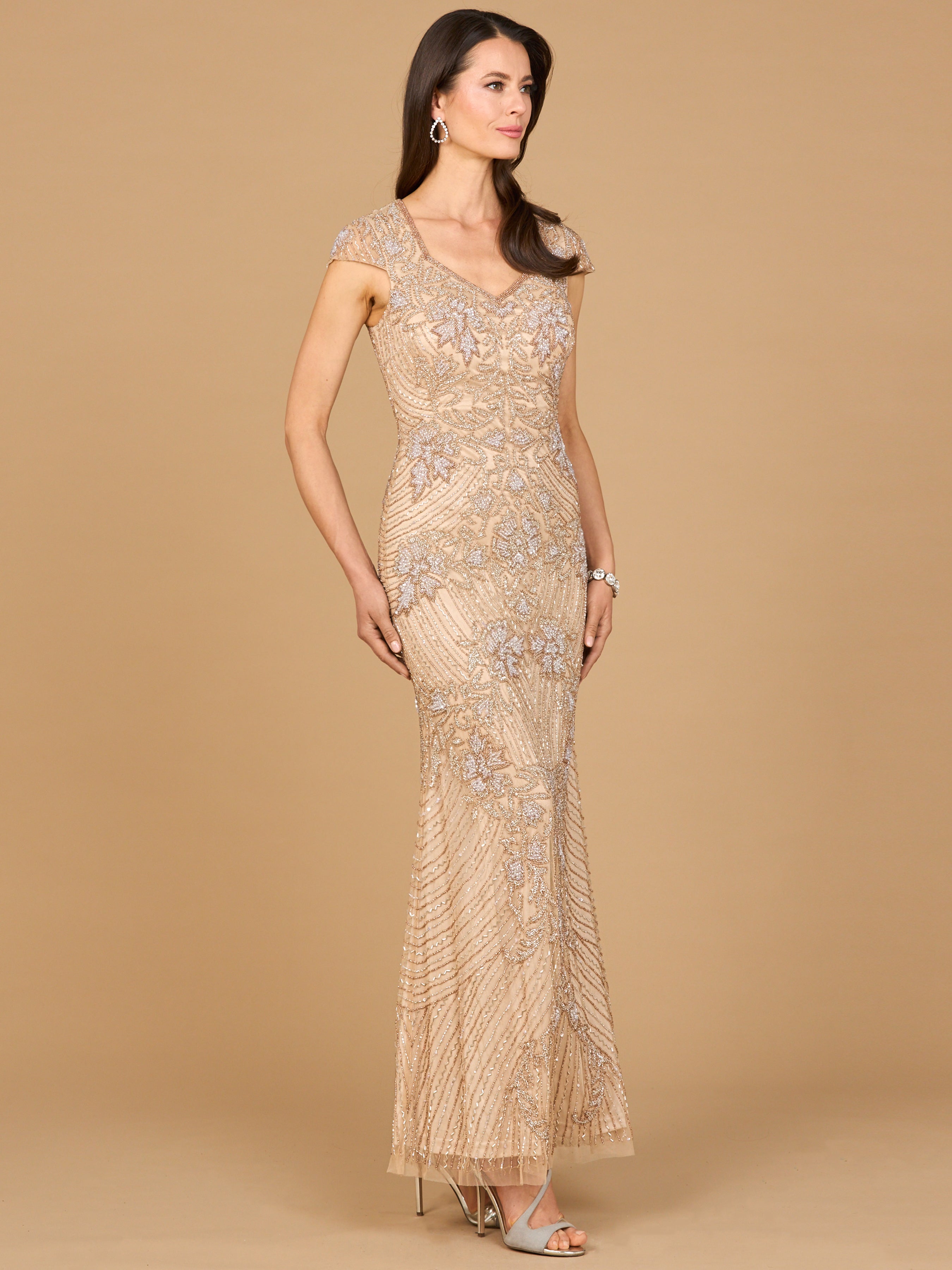 Lara 28863 - Beaded Cap Sleeve Gown