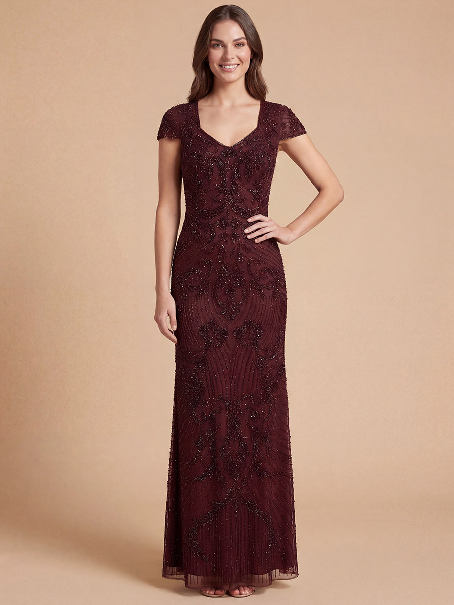 Lara 28863 - Beaded Cap Sleeve Gown