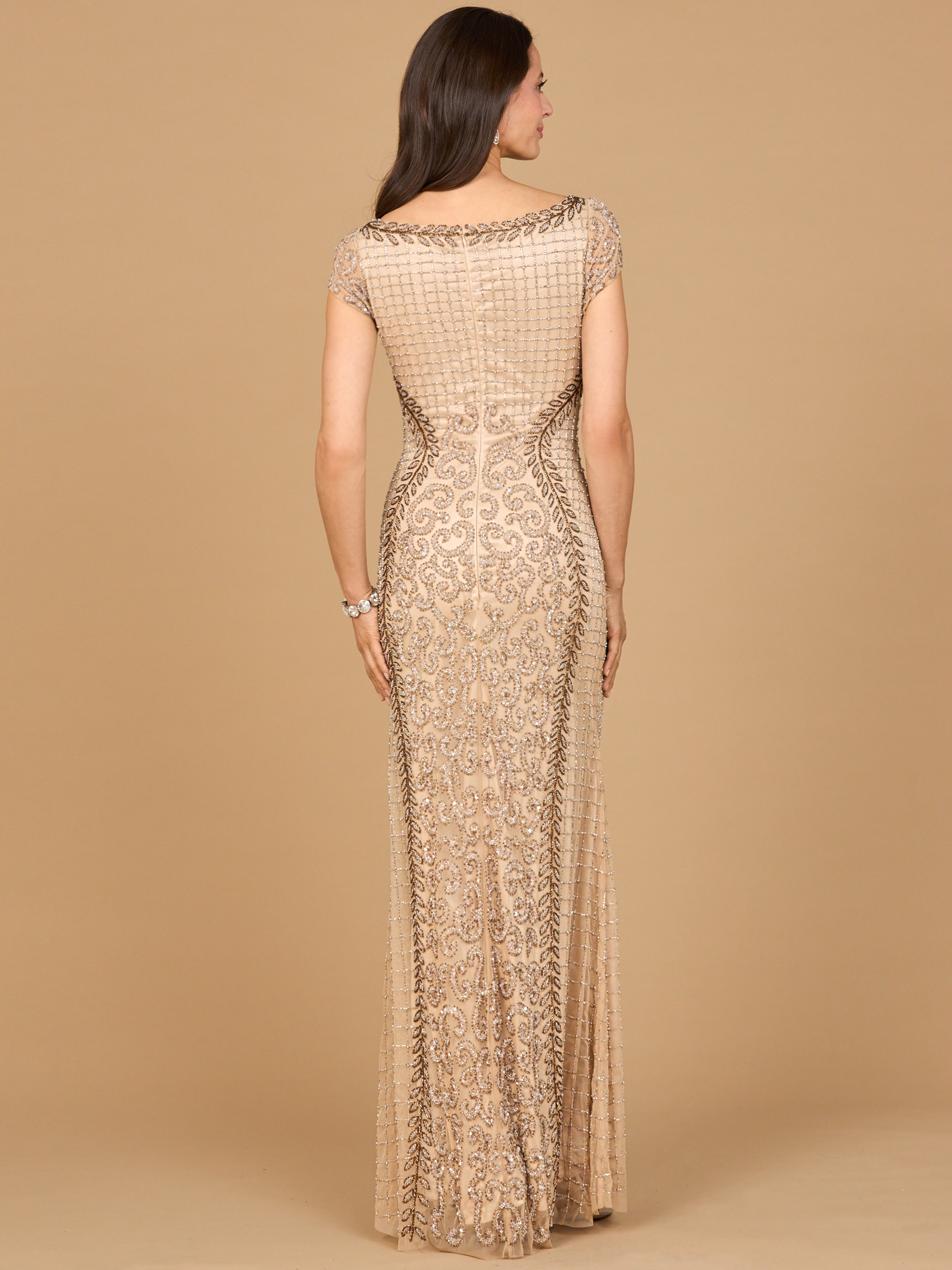 Beaded Mermaid Cap Sleeve Gown 28866