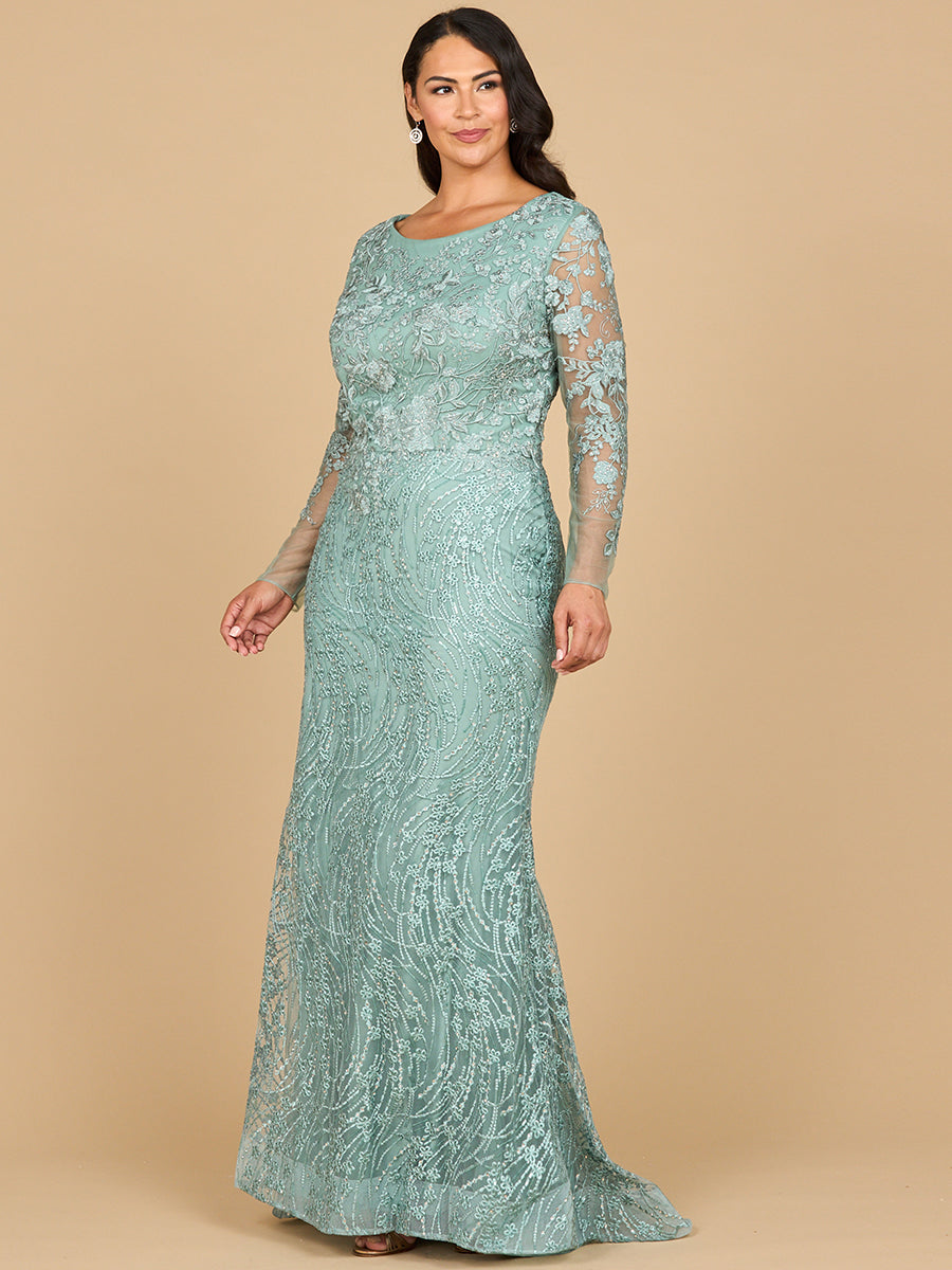 Lara 28883- Long Sleeve Gown with Overskirt & Illusion Neckline Lara 28883- Long Sleeve Gown with Overskirt & Illusion Neckline