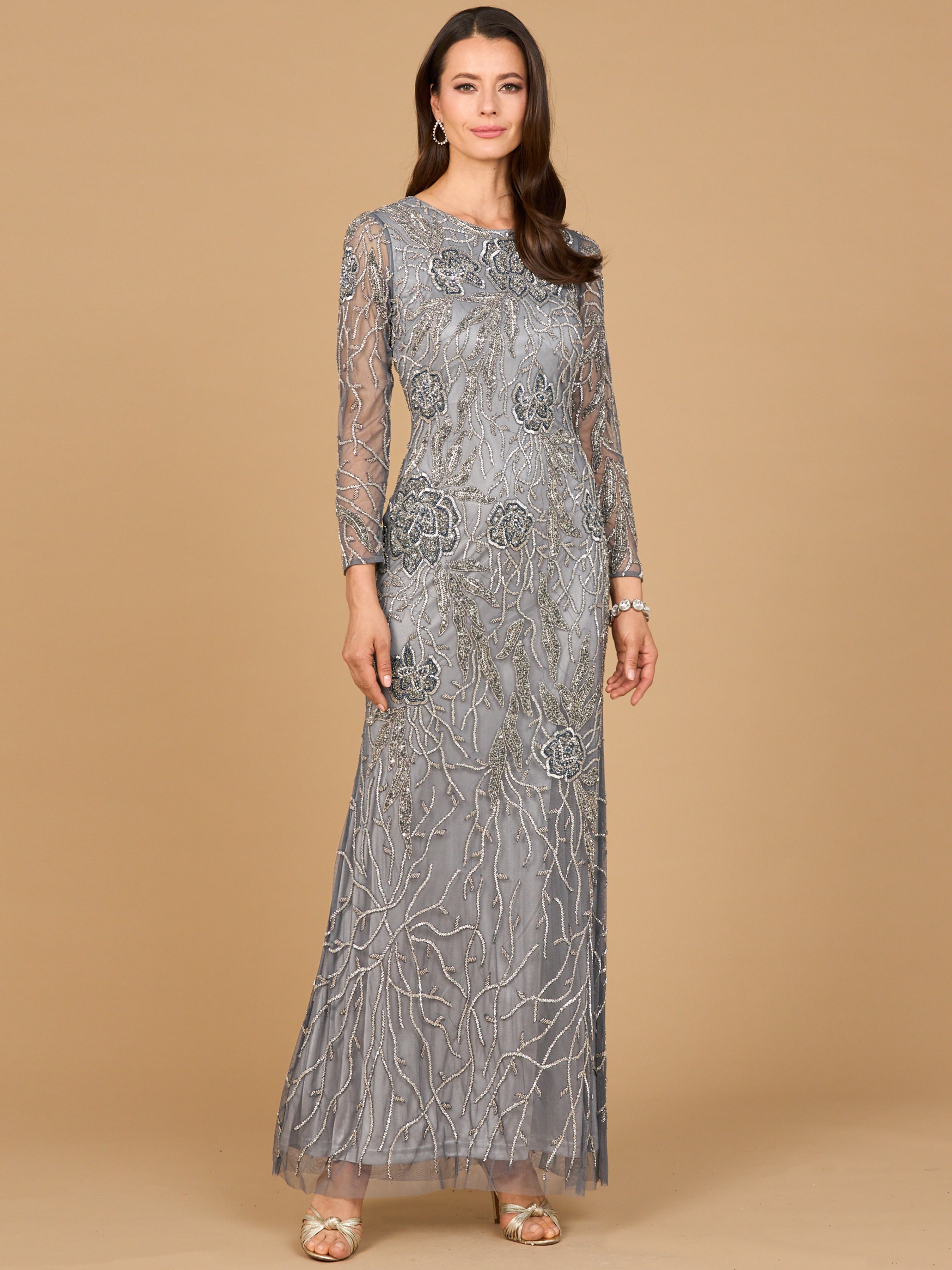 High Neck, Long Sleeve Beaded Gown 28889