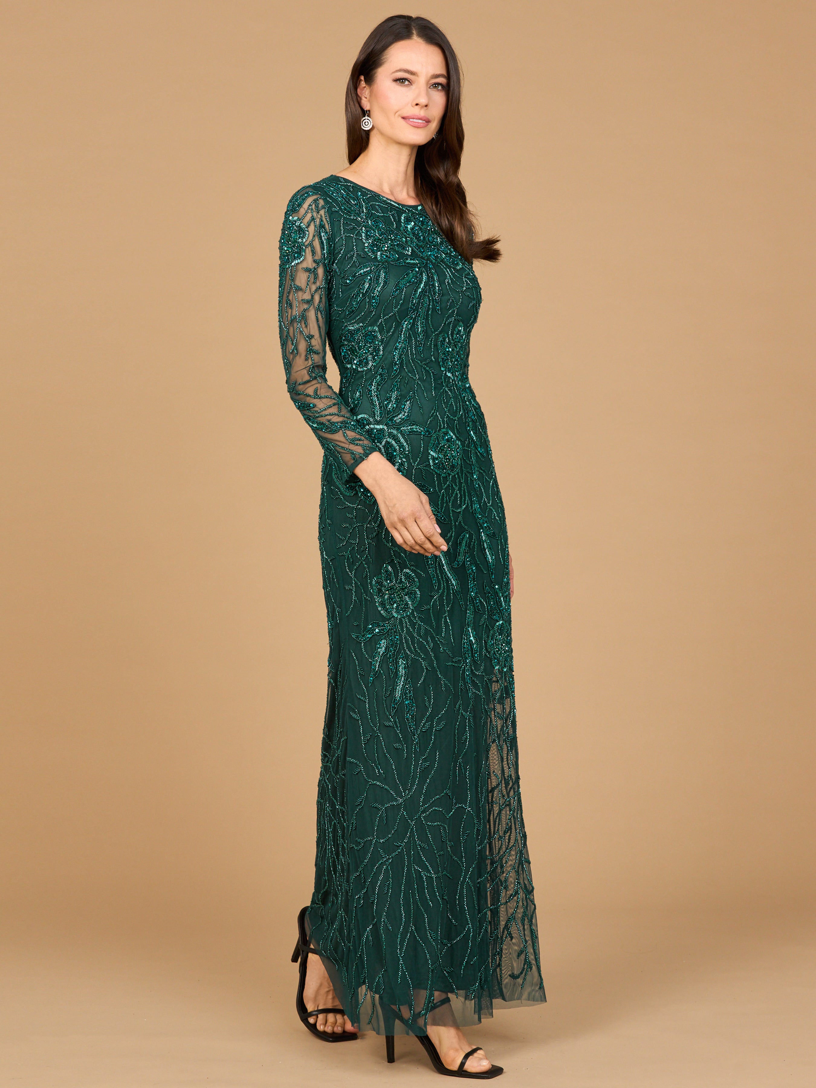 High Neck, Long Sleeve Beaded Gown 28889