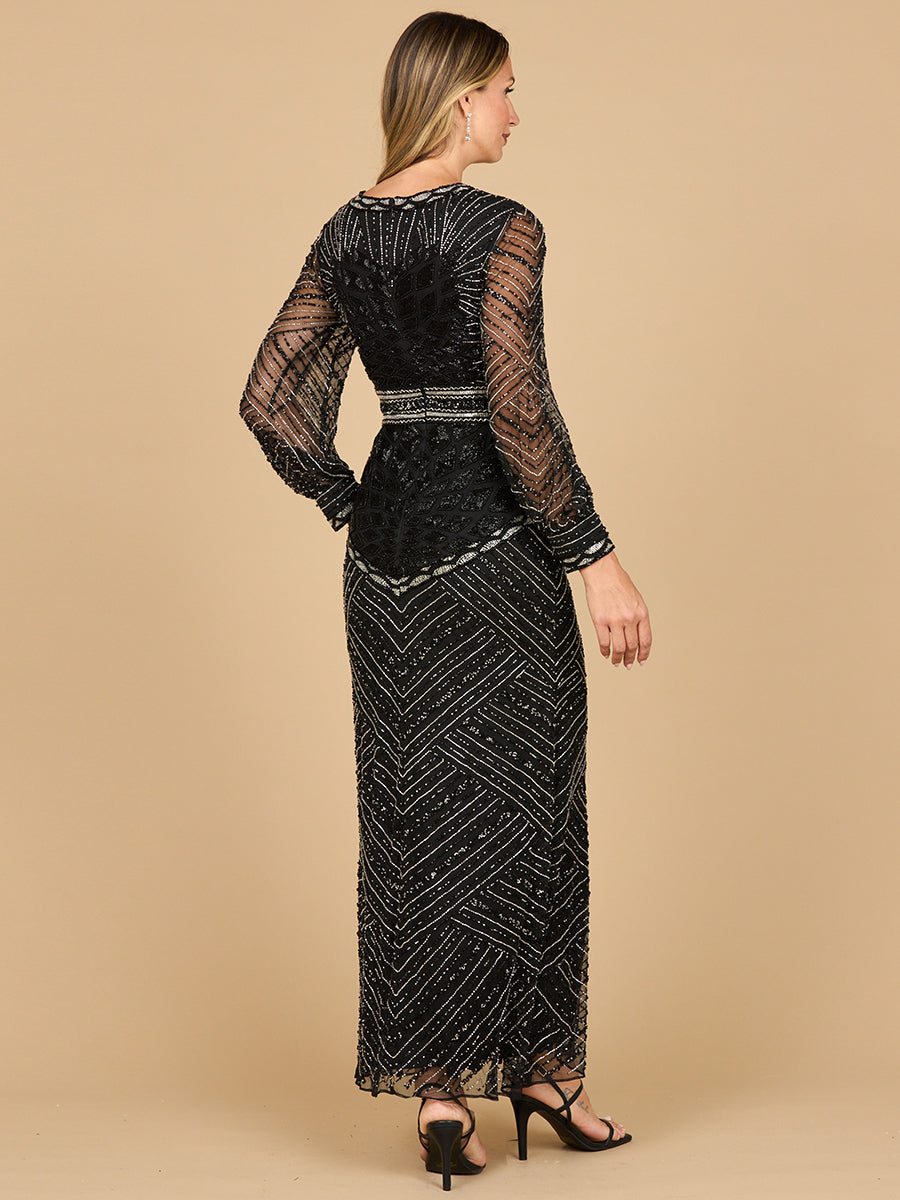 V Neck Beaded Long Sleeve Dress 28894