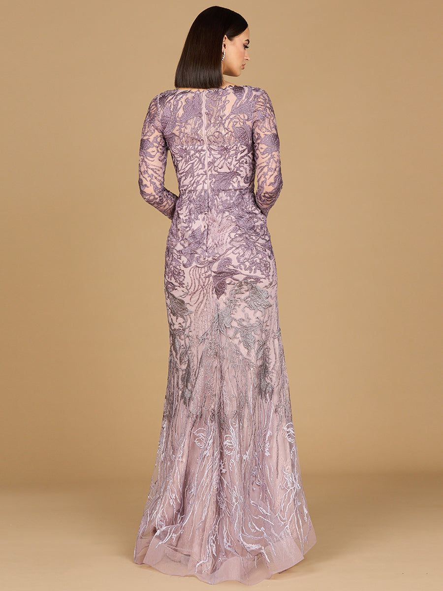 Long Sleeve V-Neck Mermaid Gown 28921