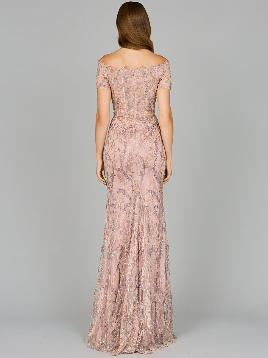 Off Shoulder Mermaid Gown with Short Sleeves 29002