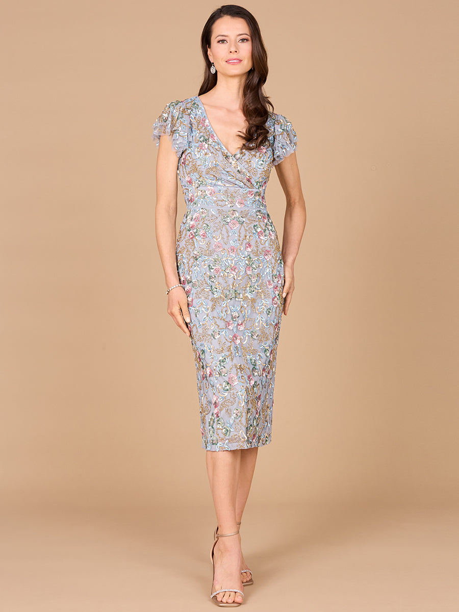 Floral Beaded Midi Dress 29036 Floral Beaded Midi Dress 29036