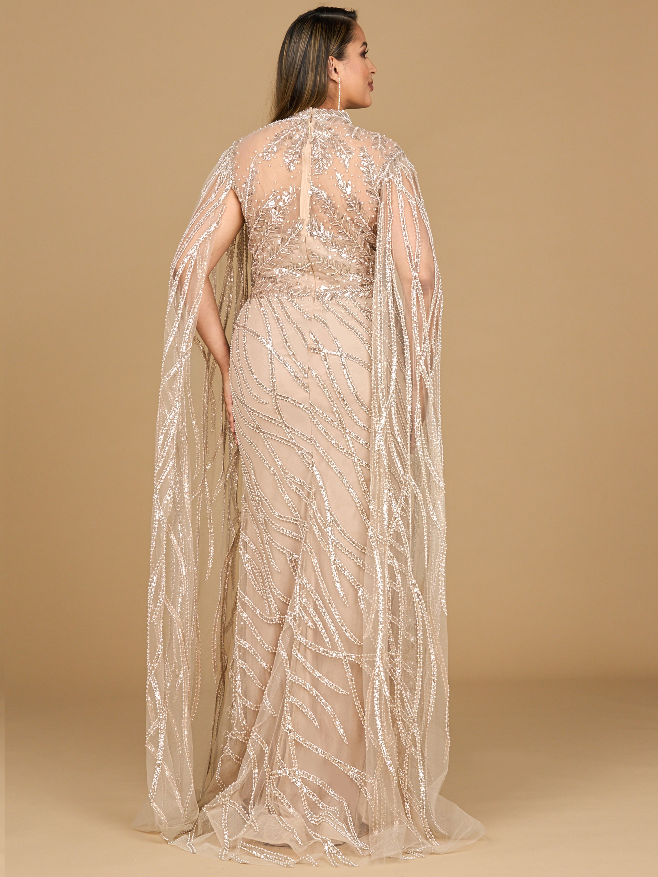 High Neck Gown with Long Cape Sleeves 29042
