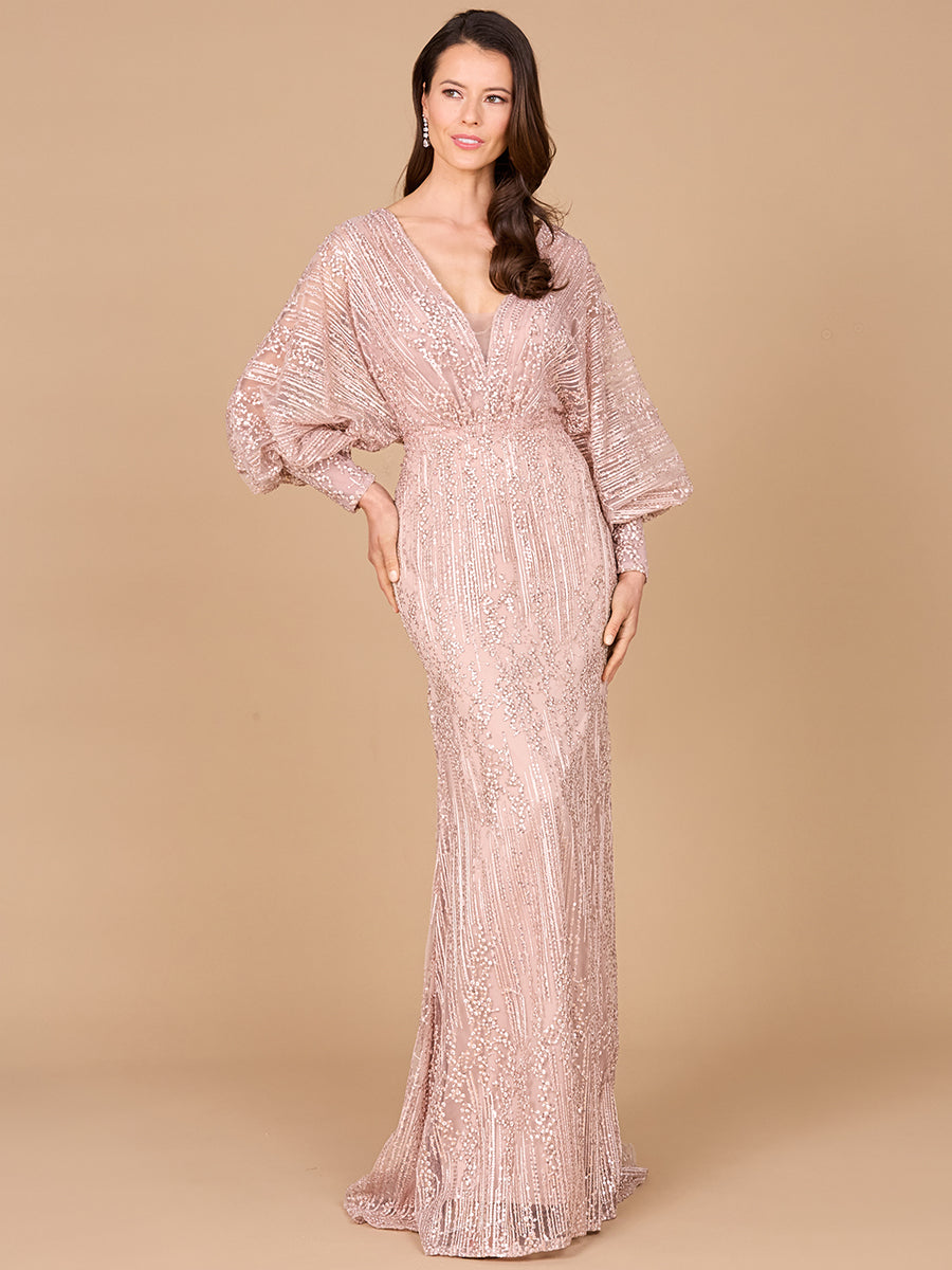 Long Bishop Sleeve Lace Gown 29043