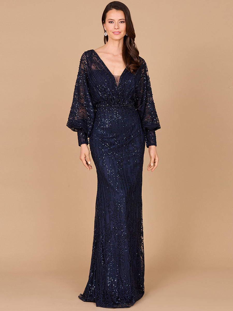 Long Bishop Sleeve Lace Gown 29043