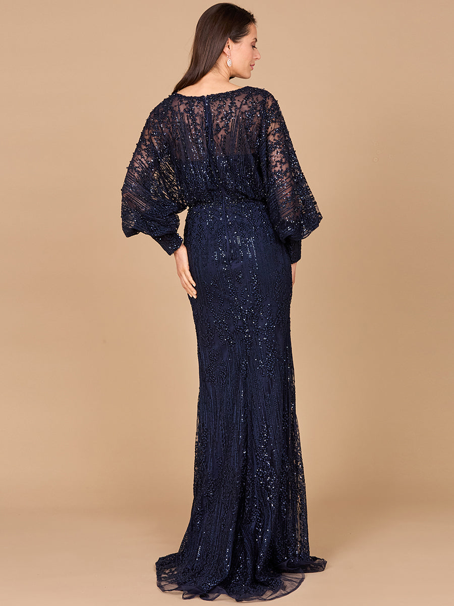 Long Bishop Sleeve Lace Gown 29043