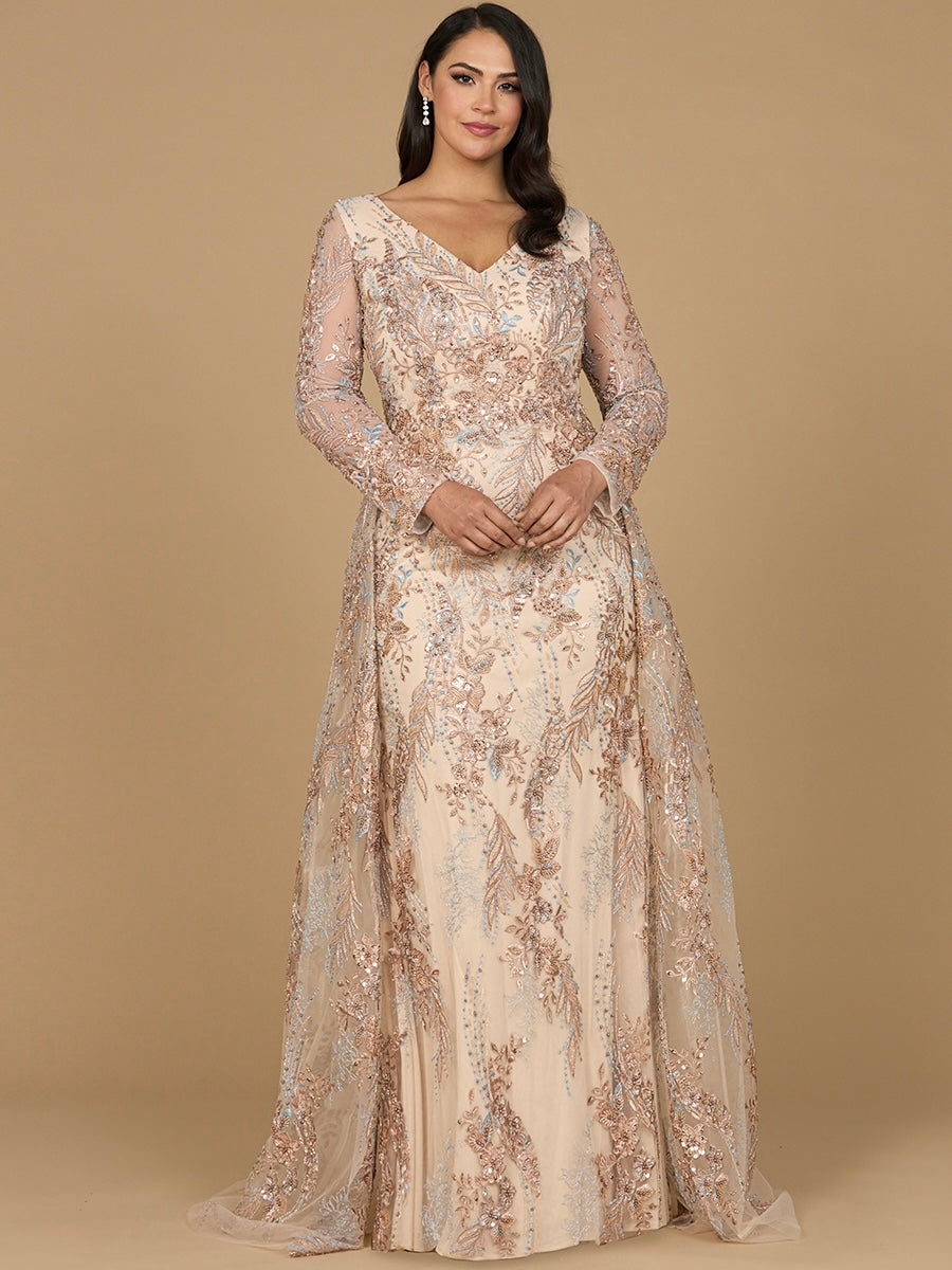Lace Long Sleeve Gown with Overskirt 29046