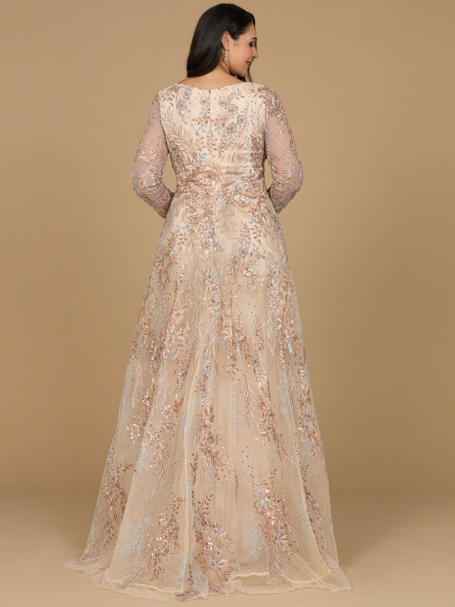 Lace Long Sleeve Gown with Overskirt 29046