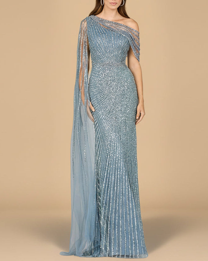 One Shoulder Fitted Gown 29051