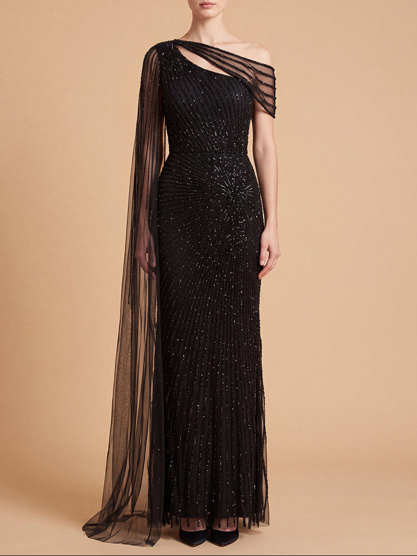 One Shoulder Fitted Gown 29051