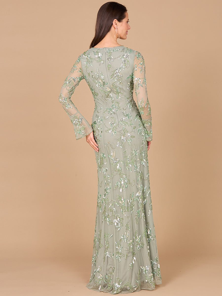 Beaded Dress with Sheer Long Sleeves 29085