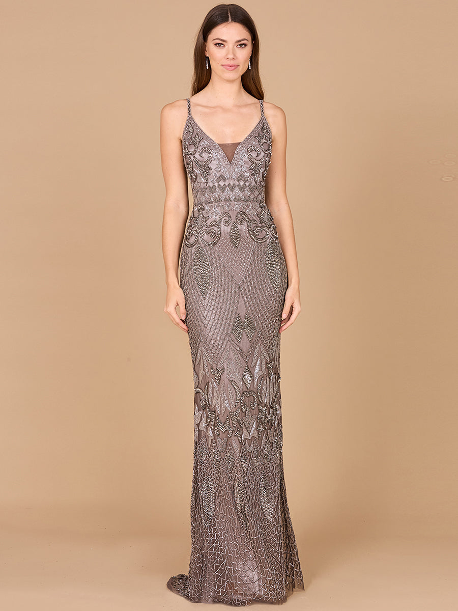 Sleeveless V-Neck Beaded Dress 29107