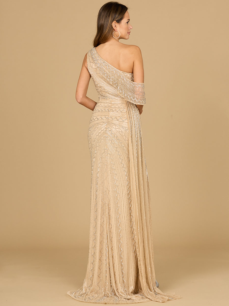 Beaded One Shoulder Dress with Train 29168