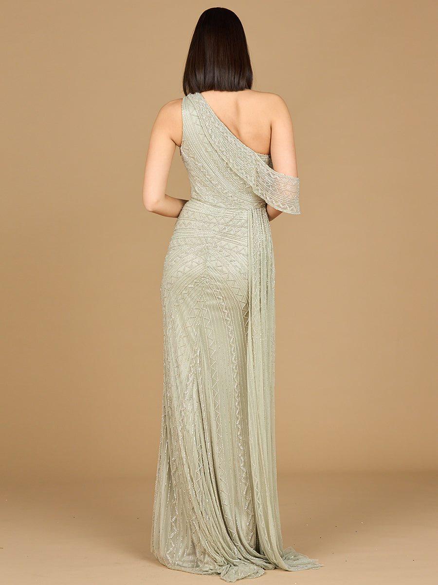 Beaded One Shoulder Dress with Train 29168