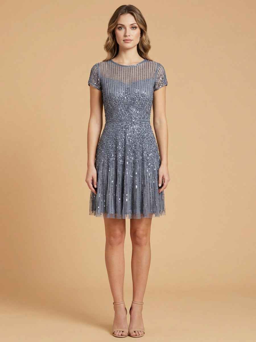 Cap Sleeve Sequin Short Dress 29180