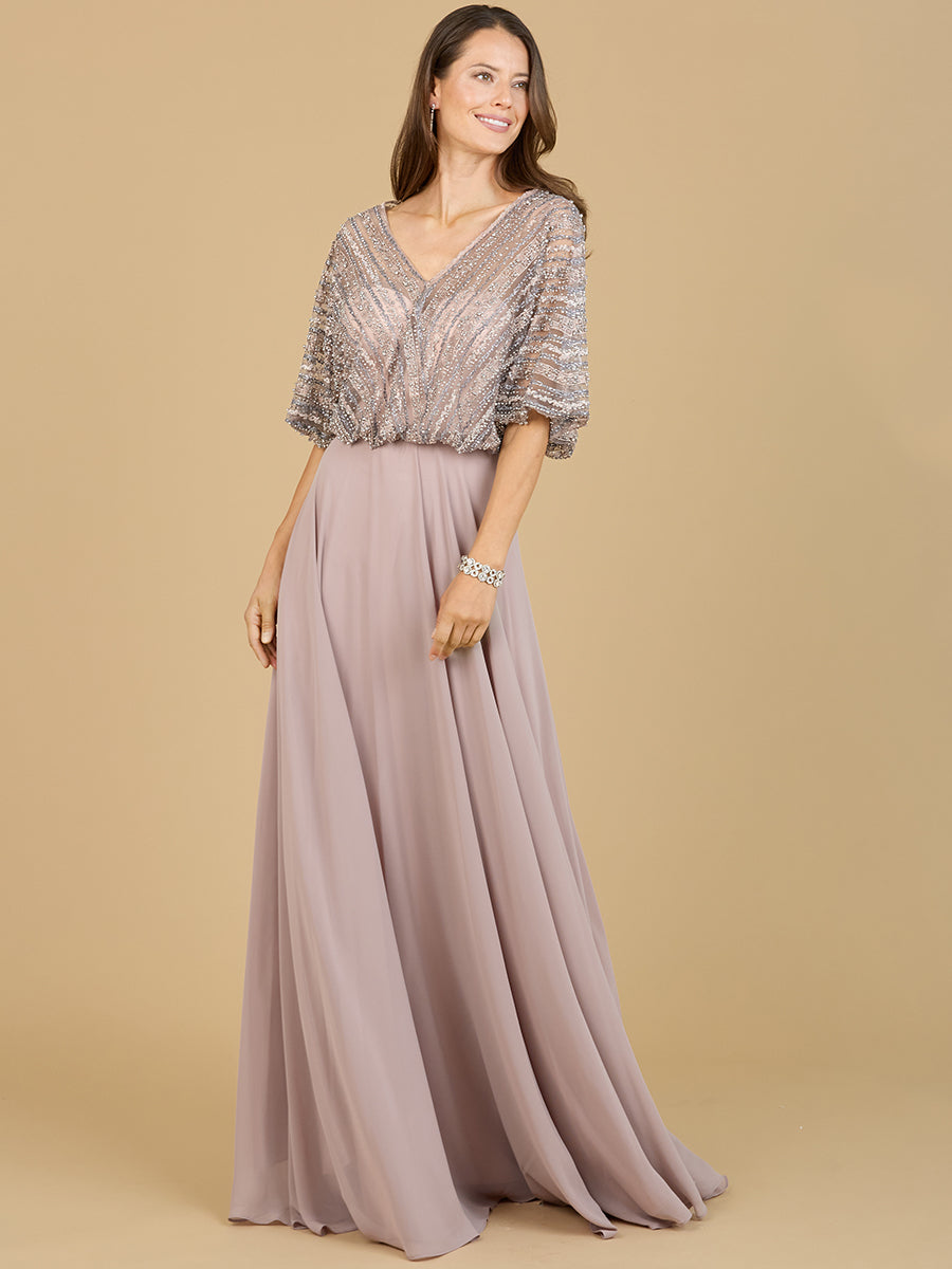 Chiffon A-line Gown 29187 | Cape Sleeves | V-Neck | Lara 4 / Dusty Purple Chiffon A-line Gown 29187 | Cape Sleeves | V-Neck | Lara 4 / Dusty Purple