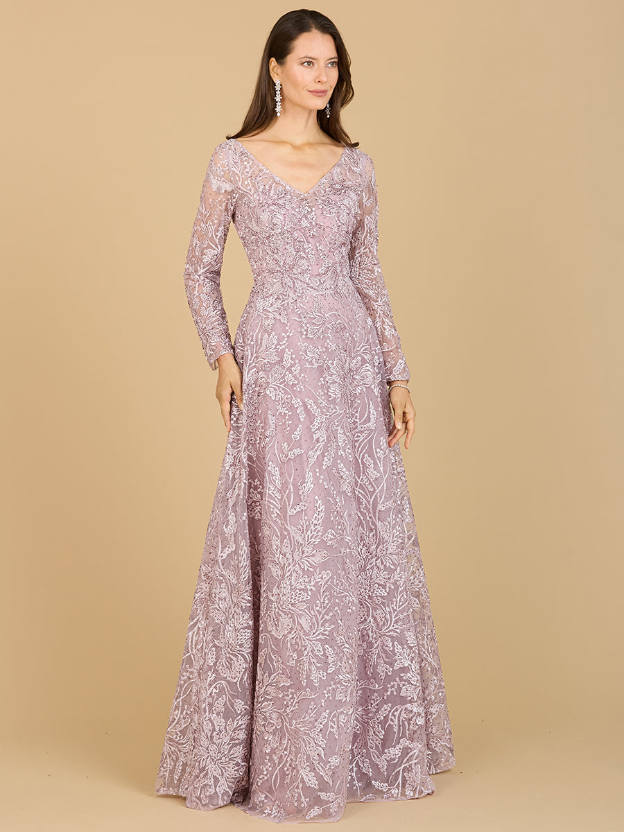 A-line Gown With Long Sleeves, V-Neckline 29200
