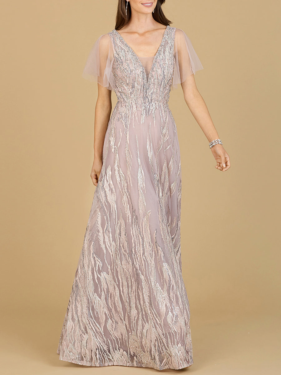 Cape Sleeve V-Neck Gown  - OUTLET 29201