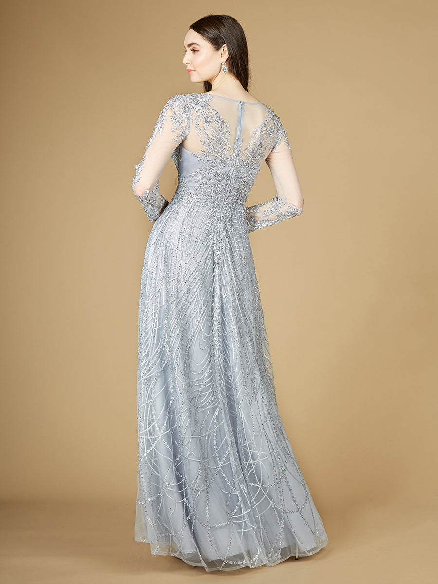 Long Sheer Sleeve V-Neckline Sheath Gown 29206