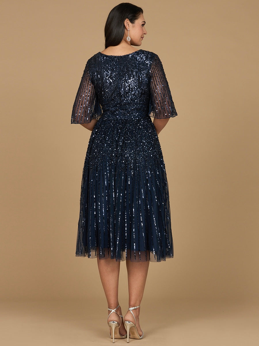Flowing, Sequin Midi Dress with Short Sleeves 29221 Flowing, Sequin Midi Dress with Short Sleeves 29221