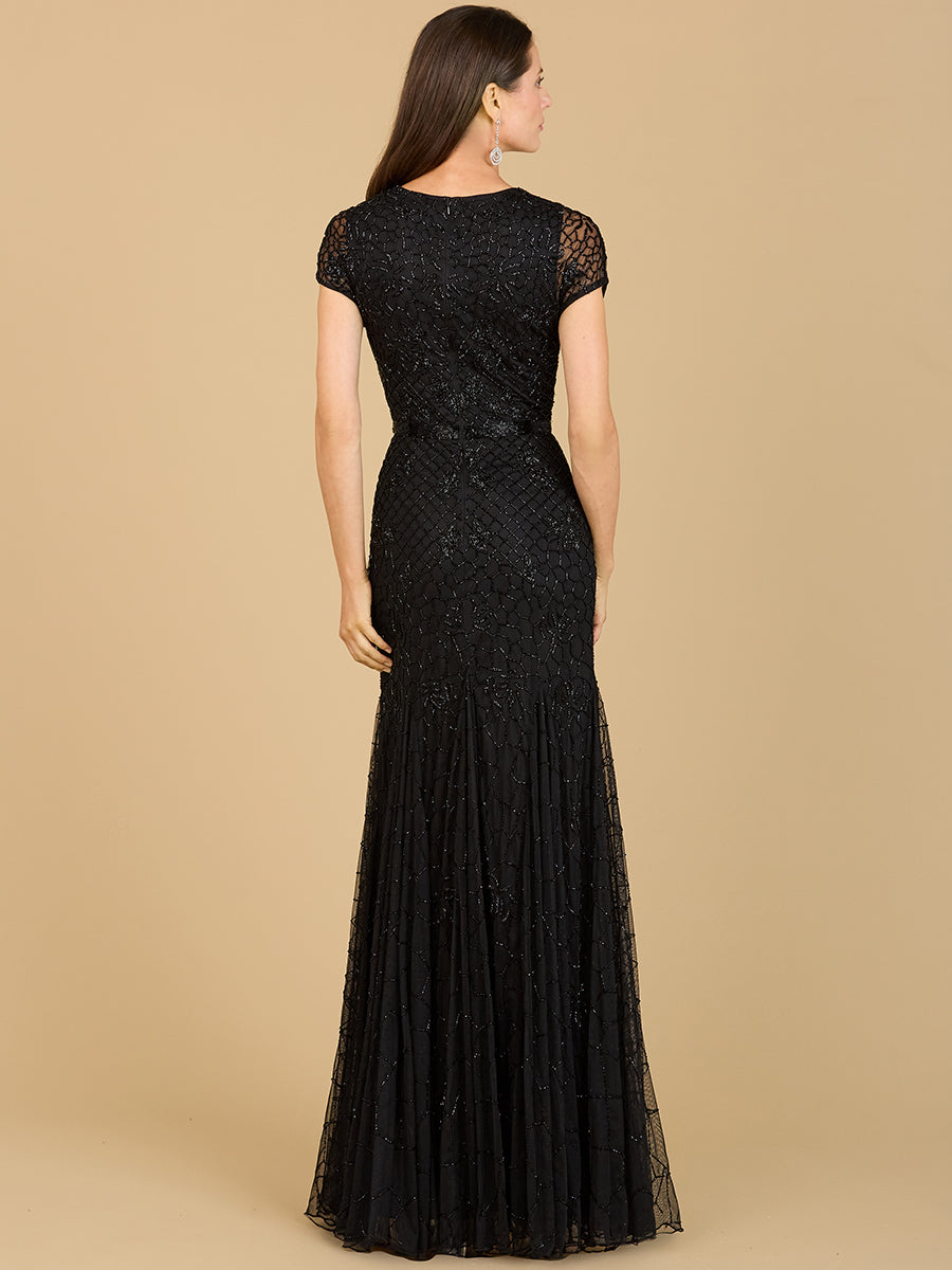 Beaded Mermaid Cap Sleeve Gown 29224