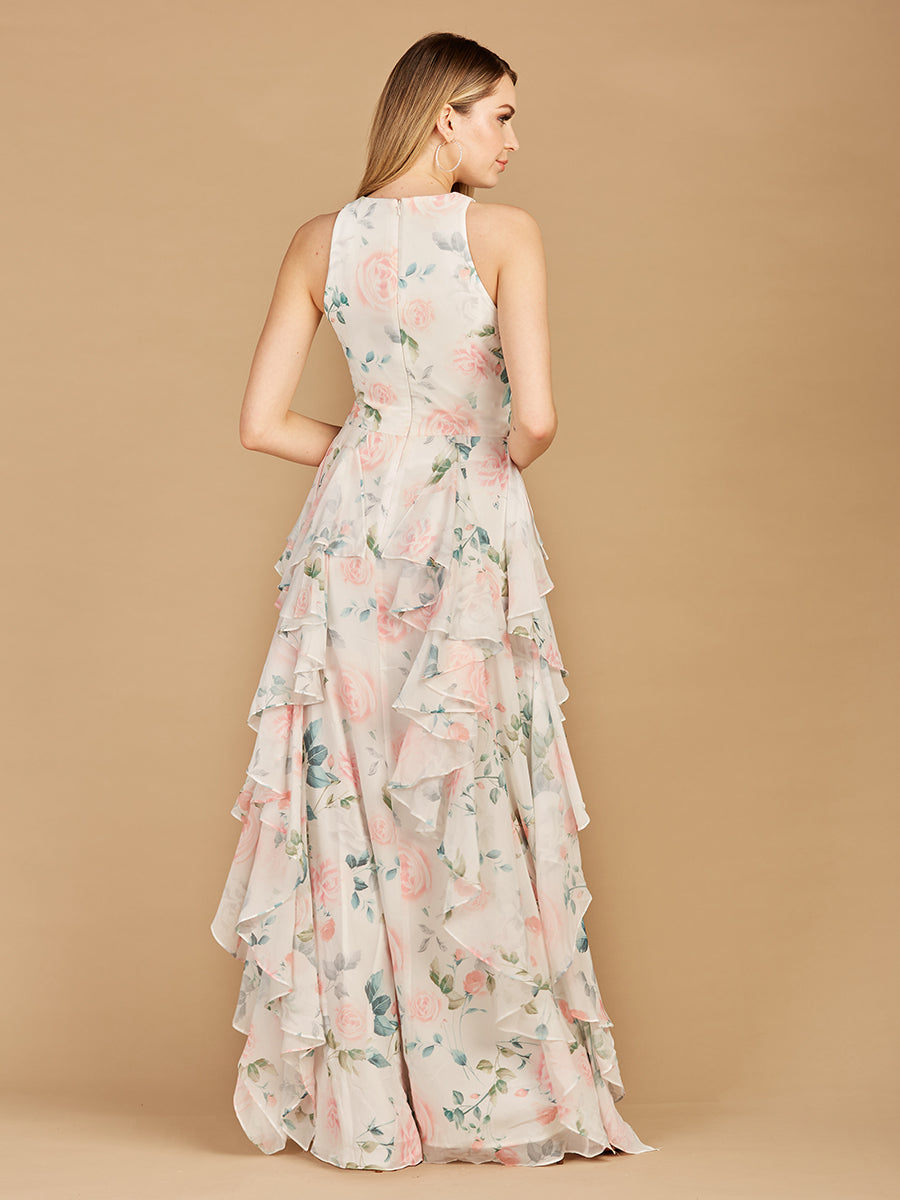 High Neck, Ruffled Skirt Printed Dress - OUTLET 29247