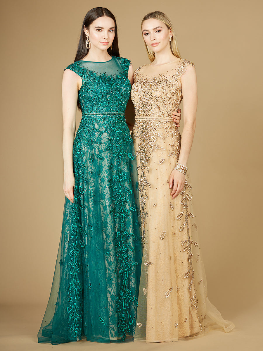 Inspired Lace Gown with Cap Sleeves 29250