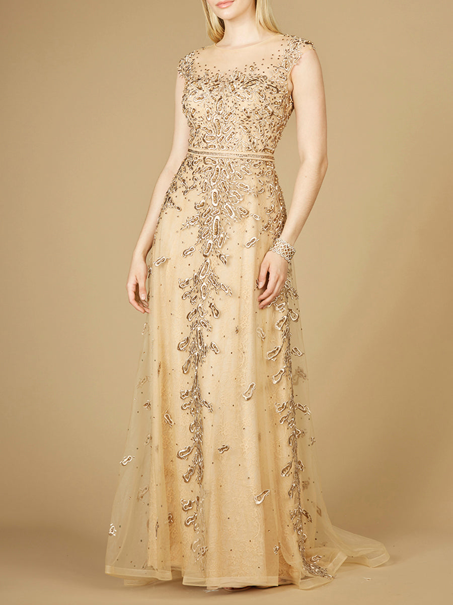 Inspired Lace Gown with Cap Sleeves 29250