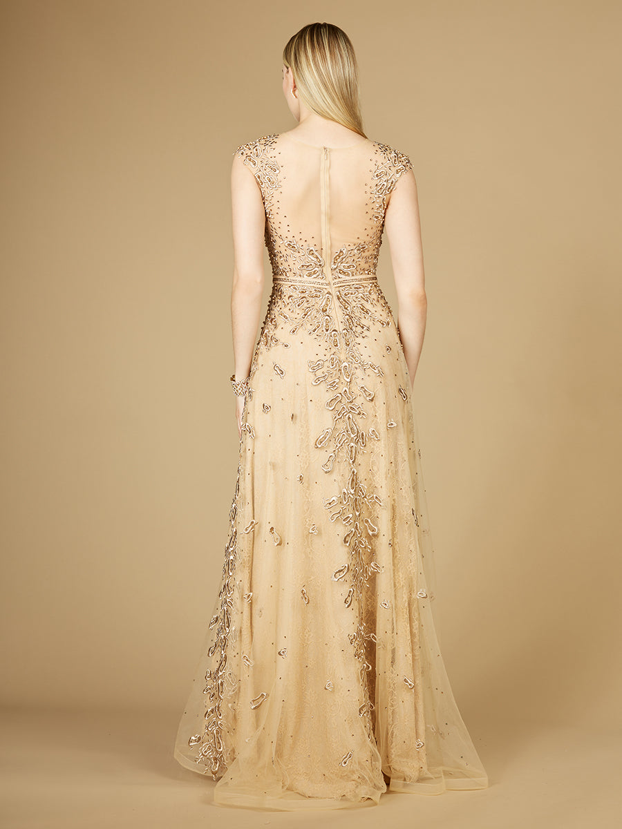 Inspired Lace Gown with Cap Sleeves 29250