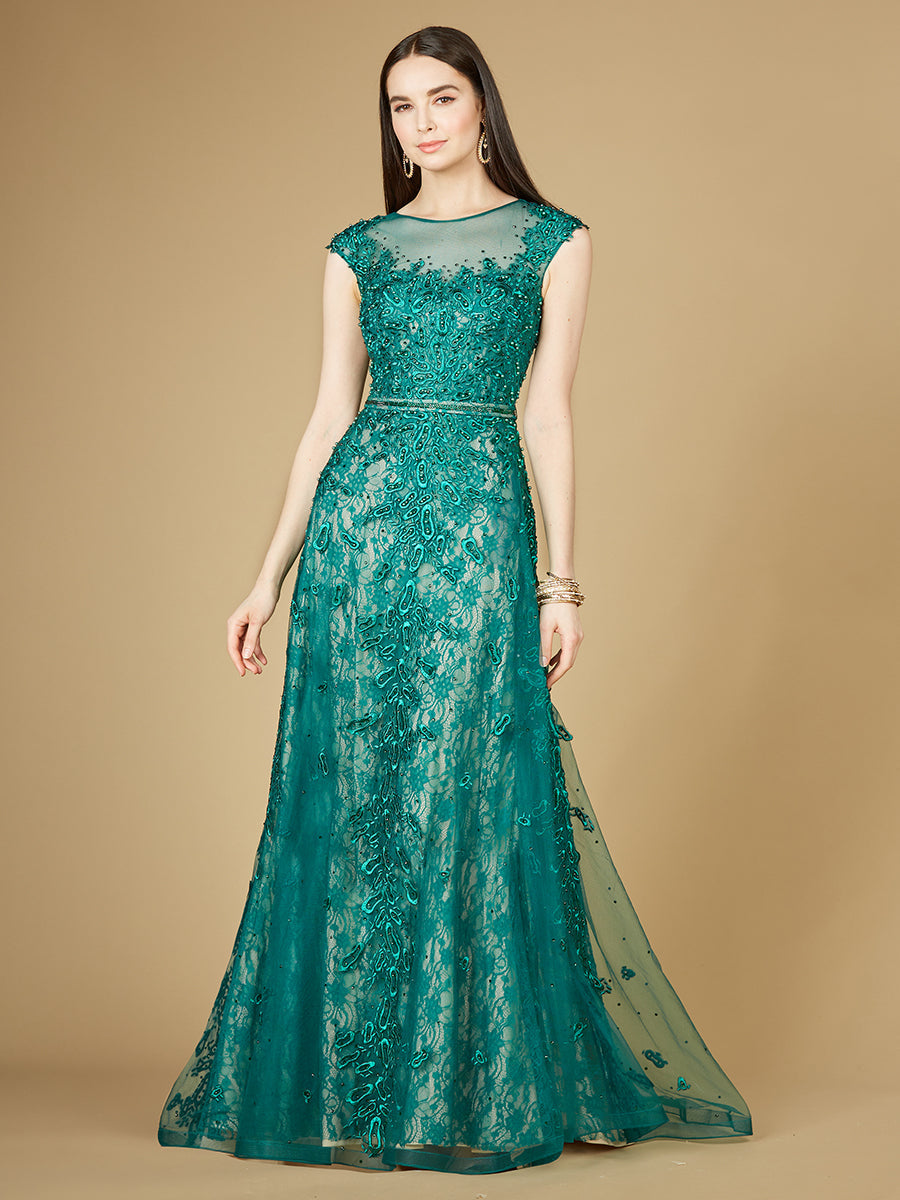Inspired Lace Gown with Cap Sleeves 29250