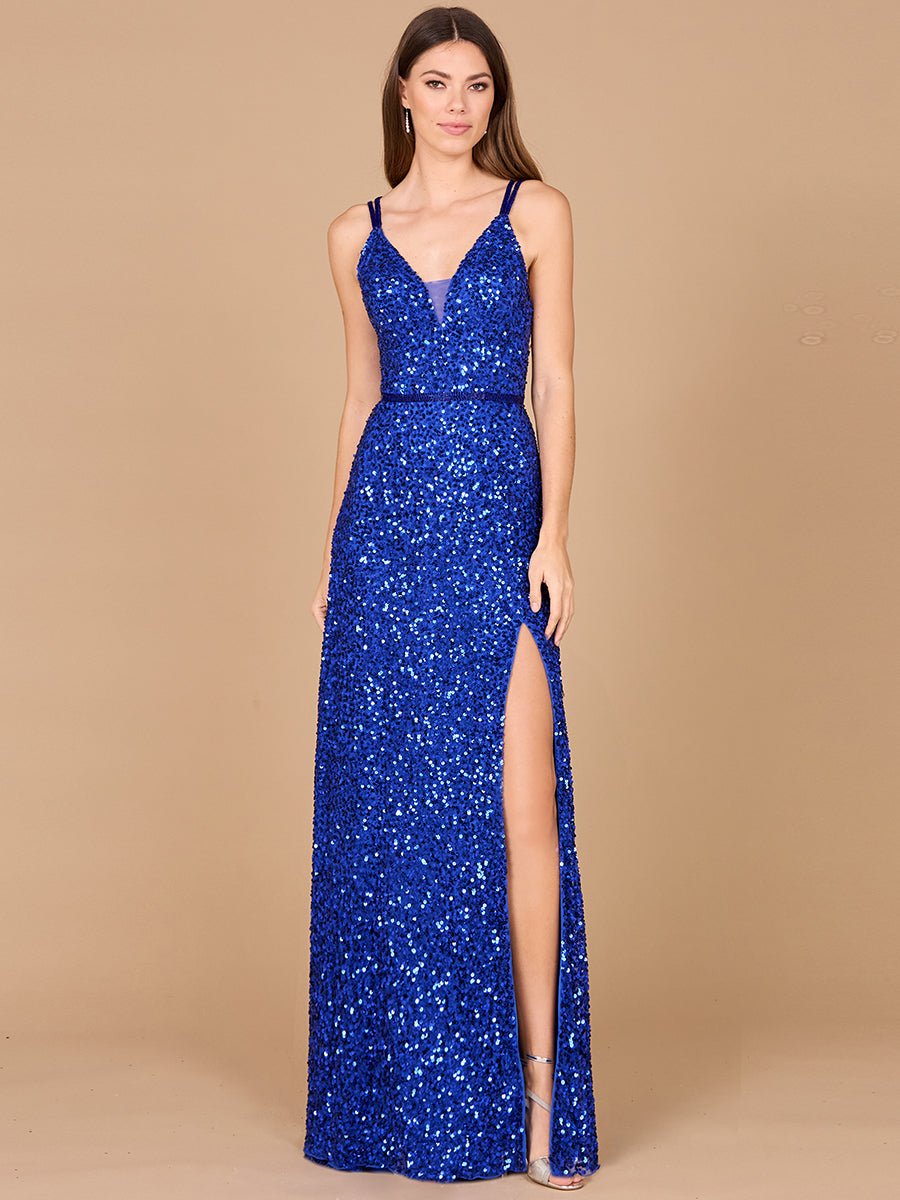 Beaded Prom Dress with High Slit Sapphire / 16 Beaded Prom Dress with High Slit Sapphire / 16