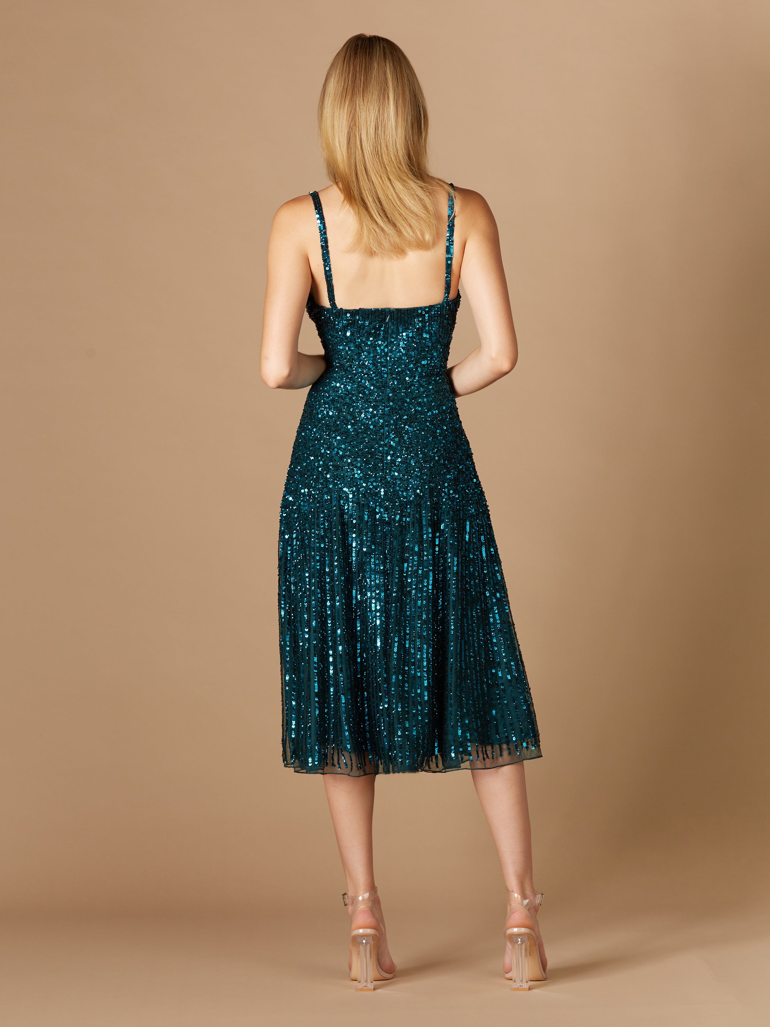 emerald green sequin midi dress Flowing, Sequin Midi Dress 29347