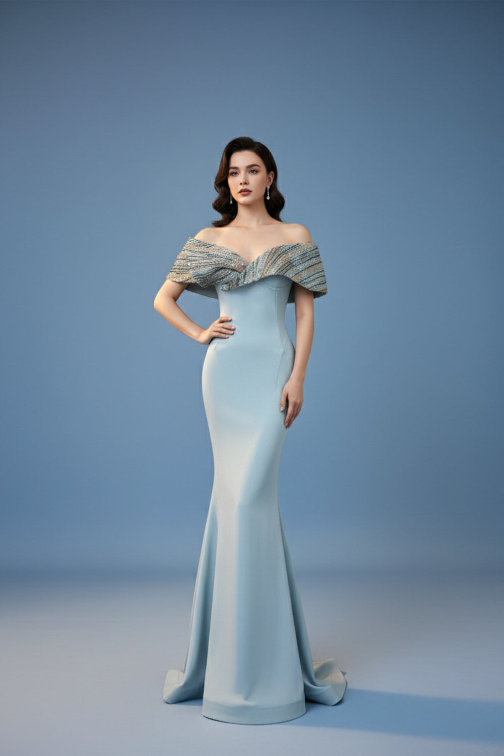 Timeless Mermaid Elegance with Beaded Embroidery F02935