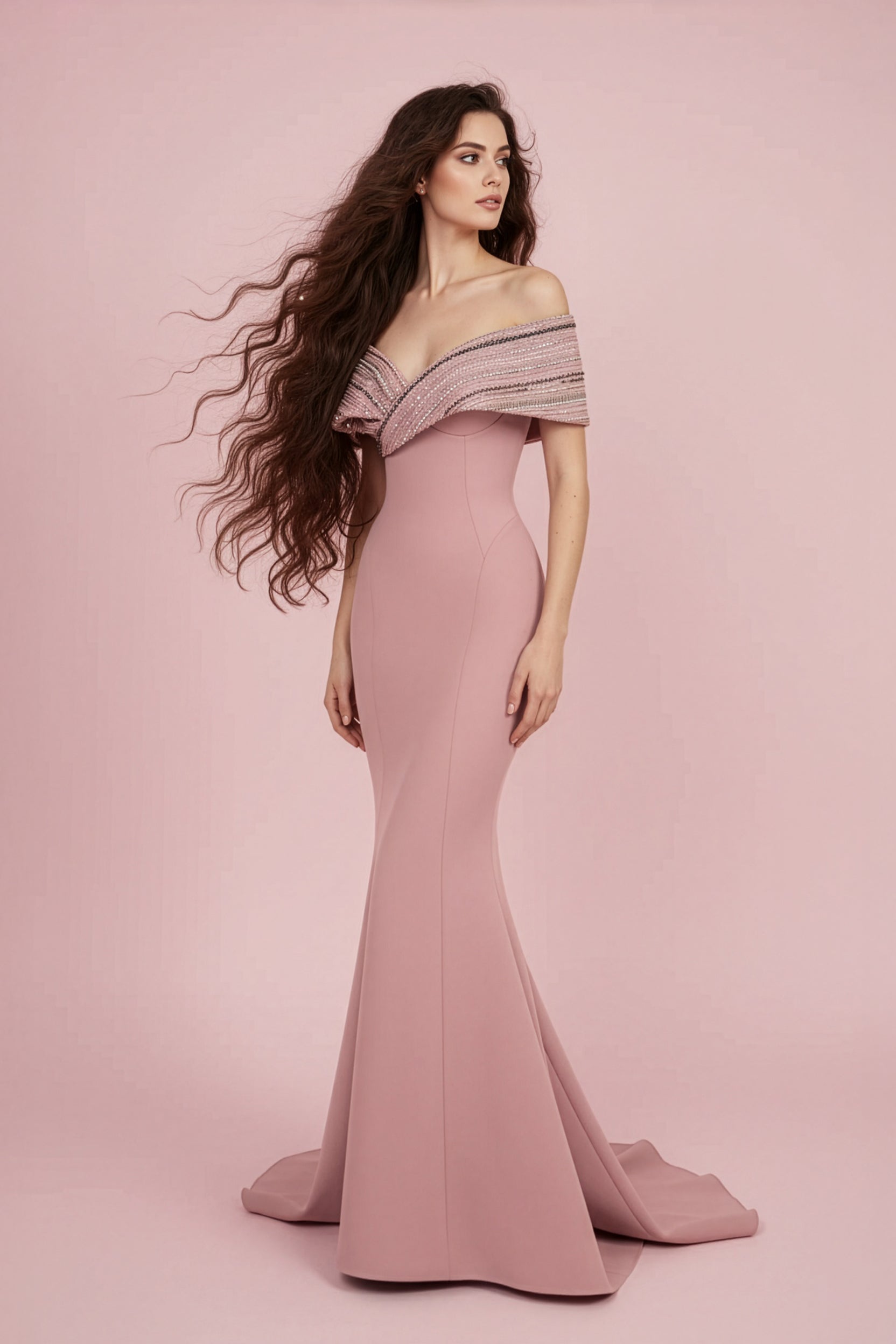 Timeless Mermaid Elegance with Beaded Embroidery F02935