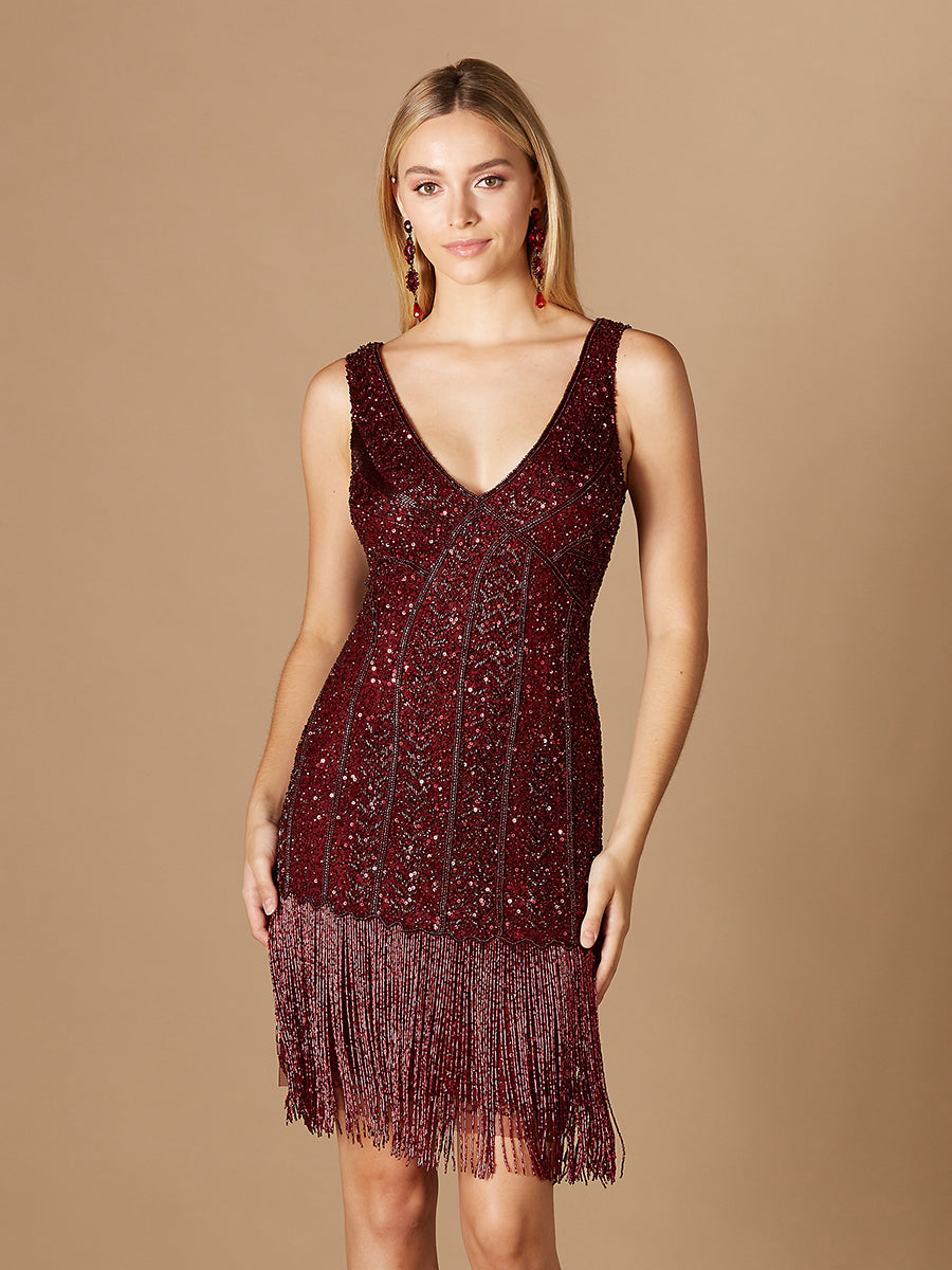 Beaded Fringe Cocktail Dress 29361