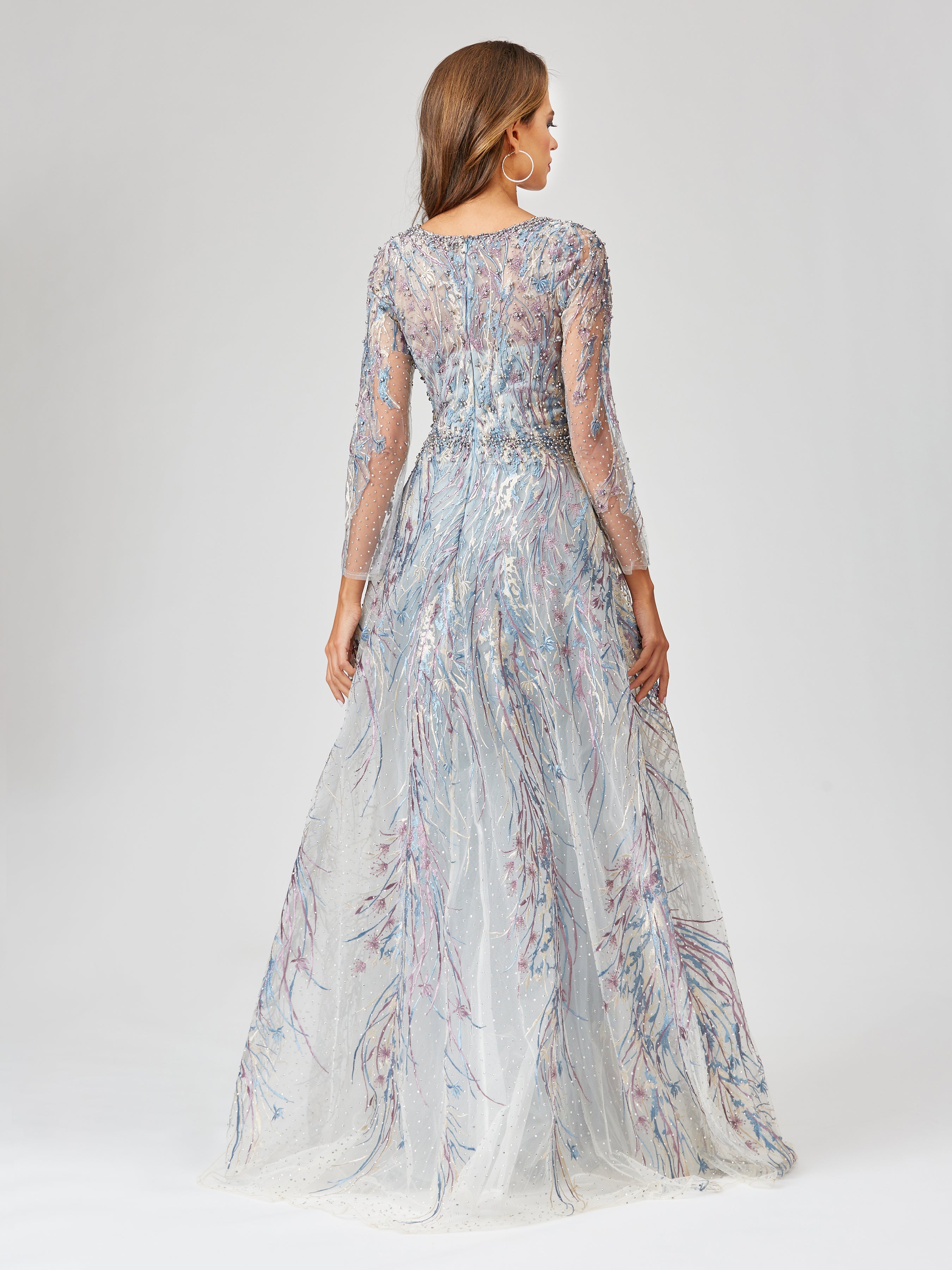 Long Sleeve Lace Gown with Overskirt 29452