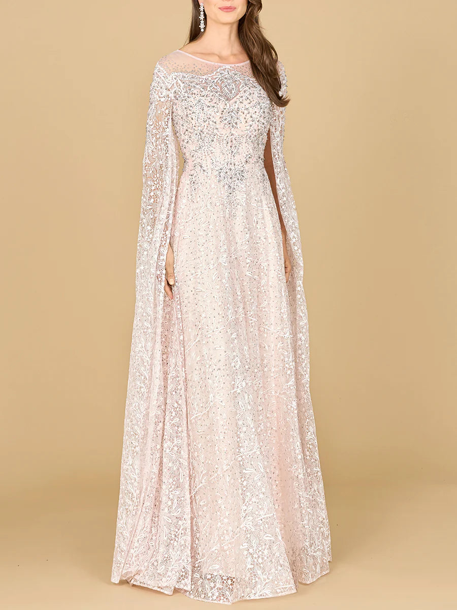 Lace Gown with Dramatic Cape Sleeves 29454