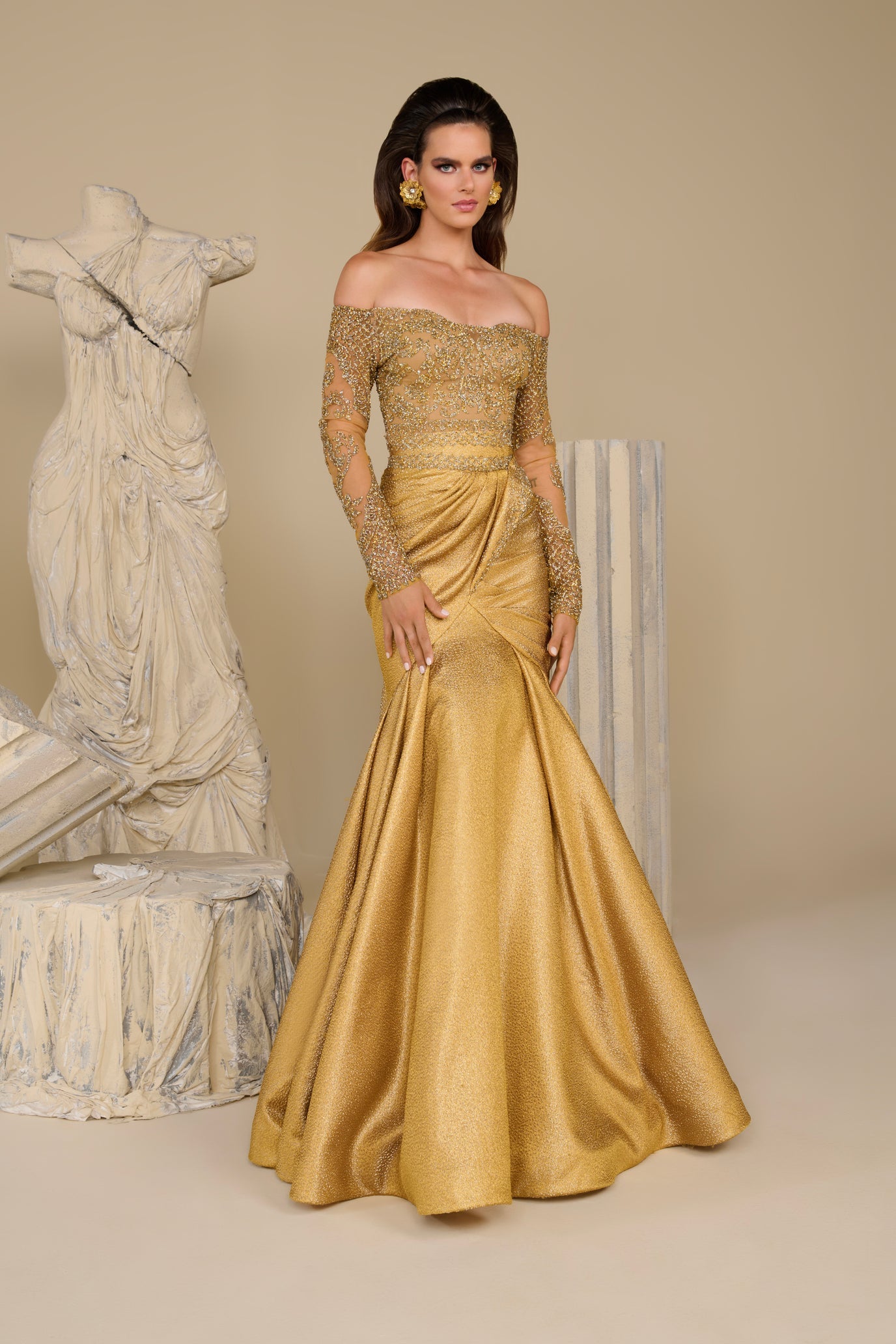 Fouad Sarkis F02957 Off-Shoulder Timeless Luxury Gown