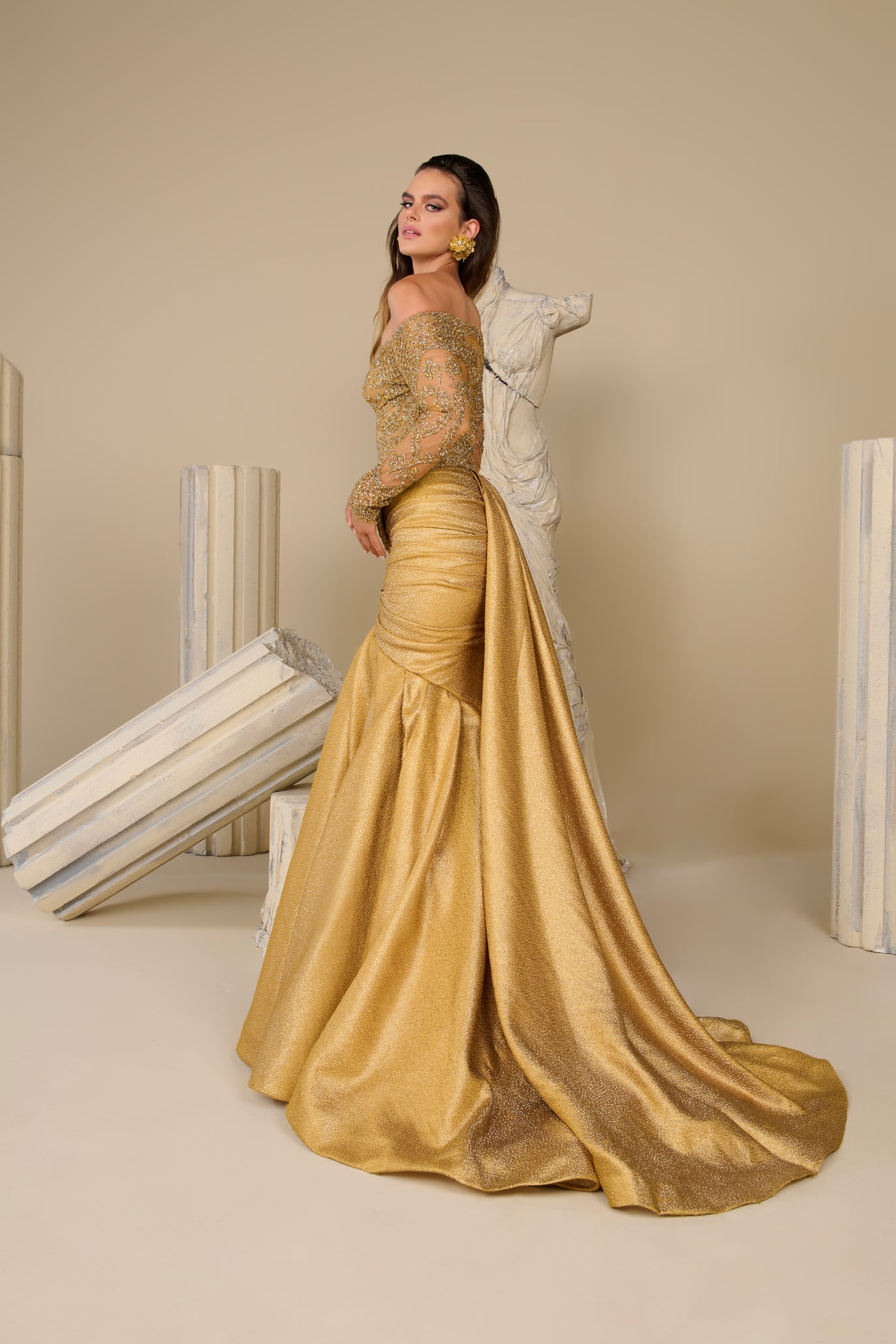 Fouad Sarkis F02957 Off-Shoulder Timeless Luxury Gown