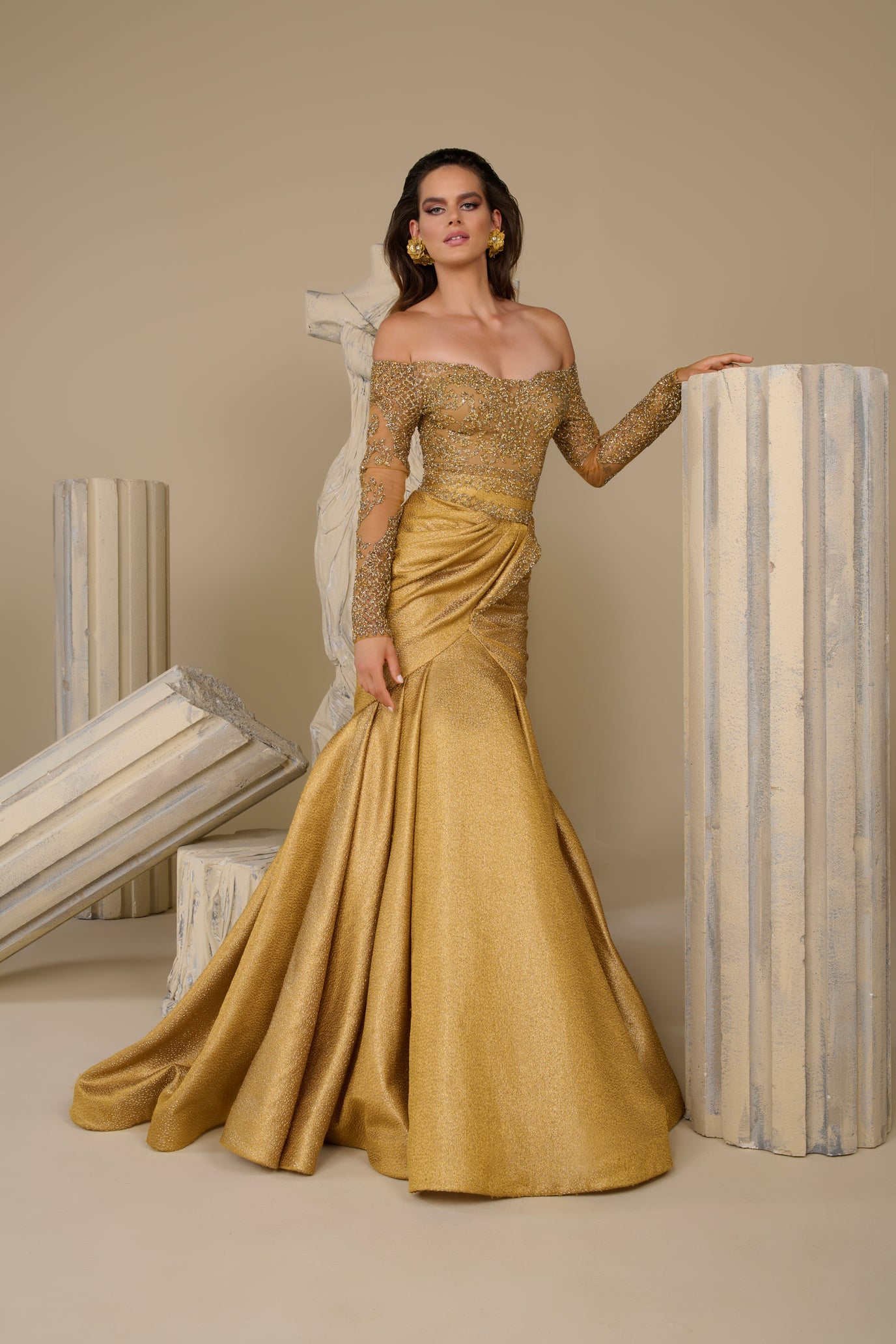 Fouad Sarkis F02957 Off-Shoulder Timeless Luxury Gown Fouad Sarkis F02957 Off-Shoulder Timeless Luxury Gown