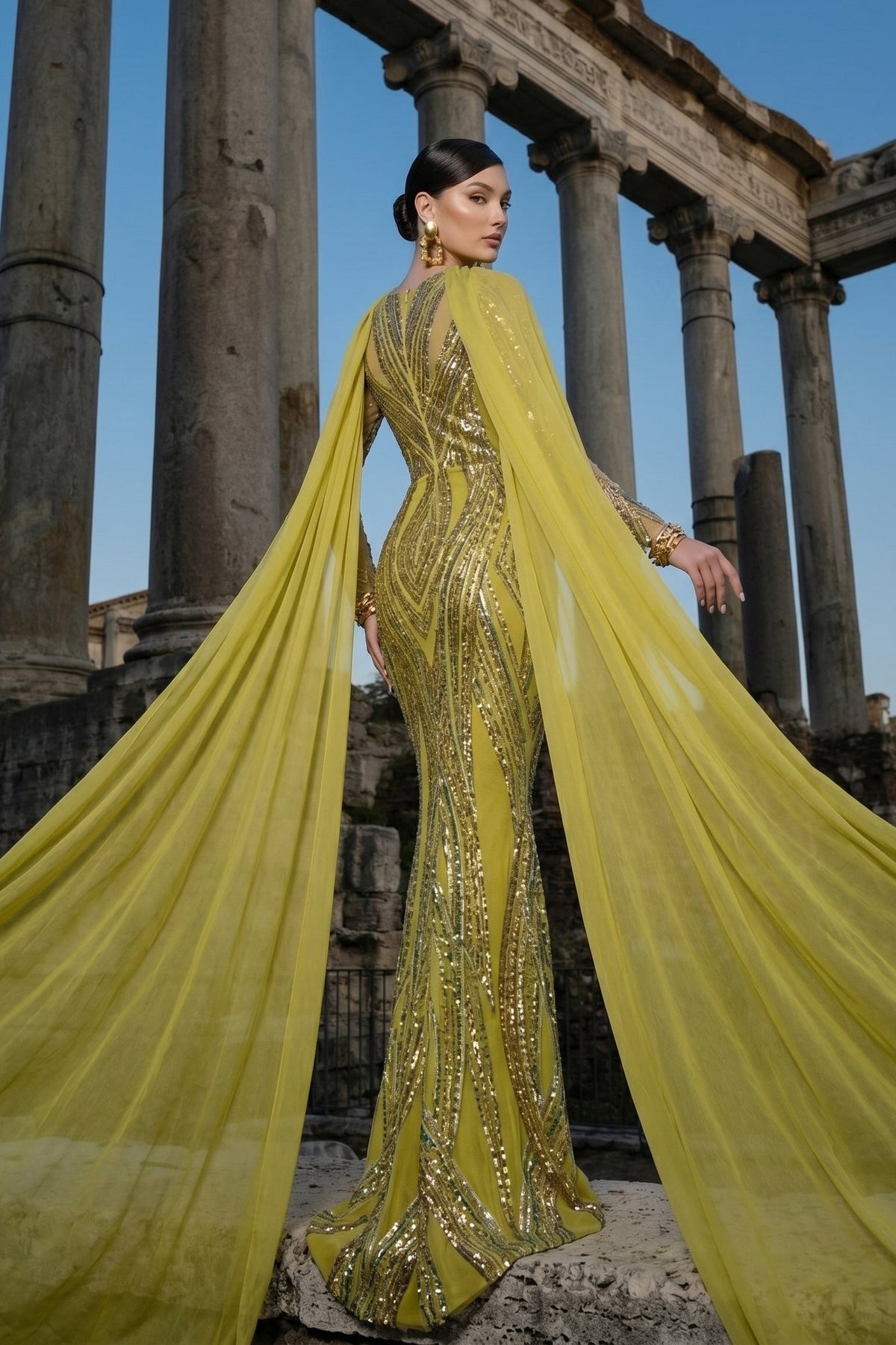 Fouad Sarkis F02959 Chartreuse Modern Elegant Gown