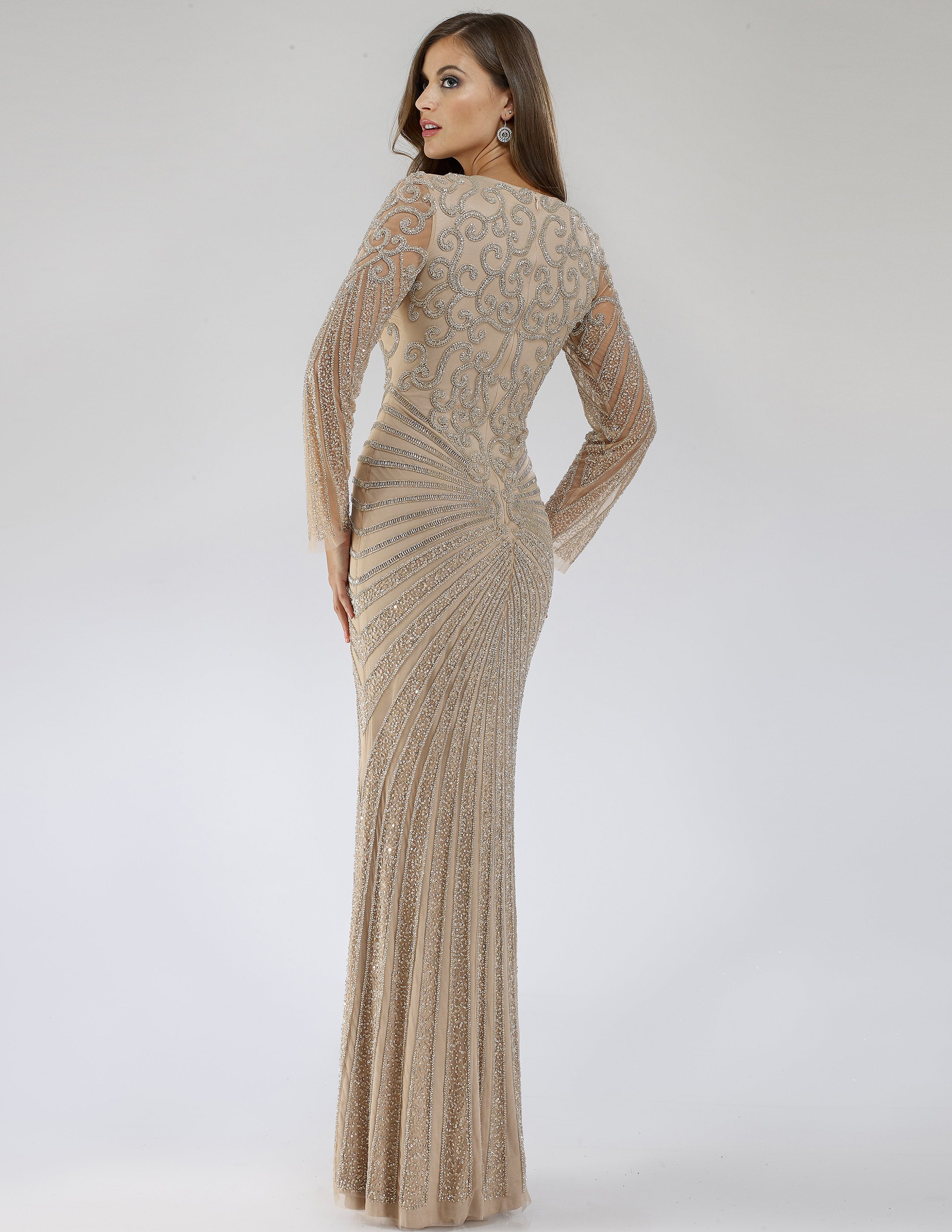 Lara 29602 - V Neck Beaded Long Sleeve Dress